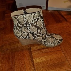 Snake print leather wedge ankle booties